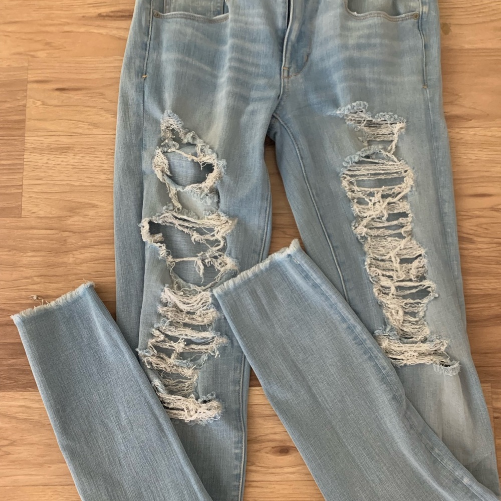 Distressed Light Blue Women's Jeans Super Skinny Stretch - Picture 6 of 9